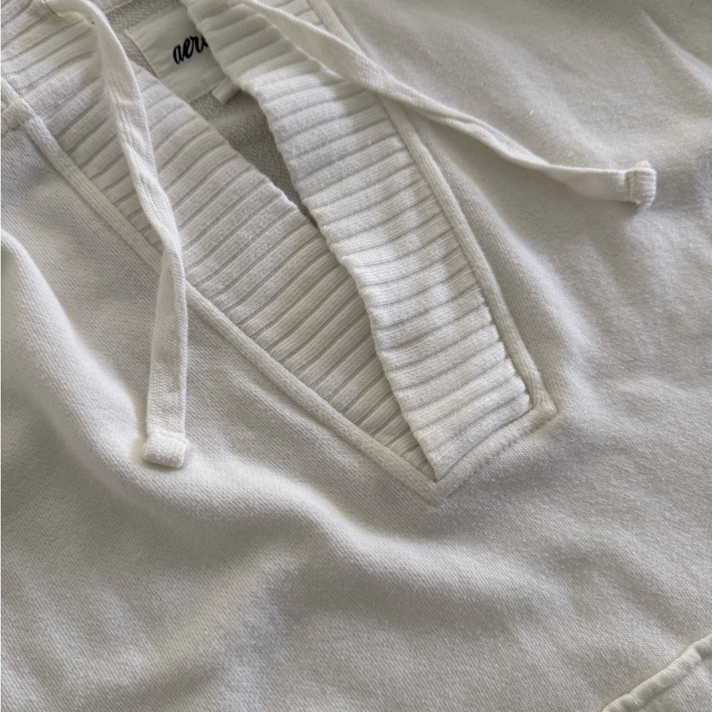 Aerie hoodie sweatshirt v neck with knit trim size XS oversized *white ivory* - Picture 3 of 5